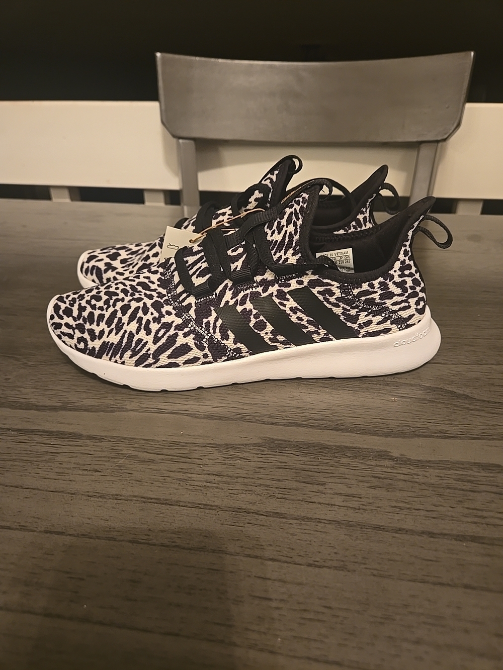 adidas Women's Black and White Leopard Knit Running Shoes